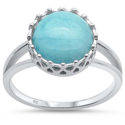 Sterling Silver Natural Larimar Crown Design Ring