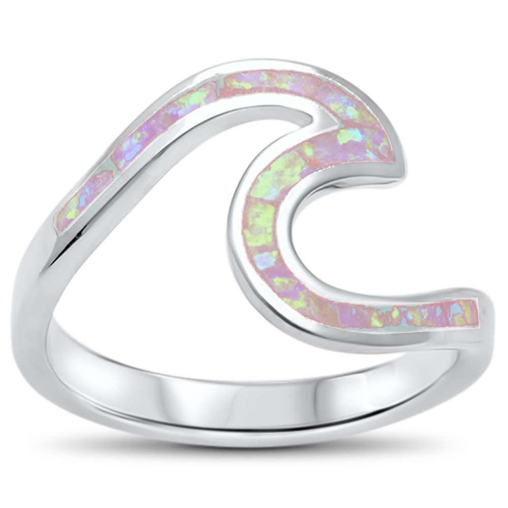 Sterling Silver Wave Ocean Beach Pink Opal Ring AndWidth 11mm