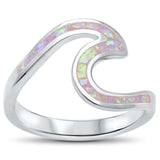 Sterling Silver Wave Ocean Beach Pink Opal Ring AndWidth 11mm