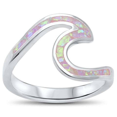 Sterling Silver Wave Ocean Beach Pink Opal Ring AndWidth 11mm