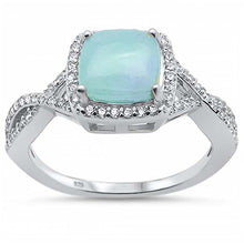 Load image into Gallery viewer, Sterling Silver Natural Larimar Cushion Shape Twisted Band Ring