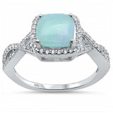 Sterling Silver Natural Larimar Cushion Shape Twisted Band Ring