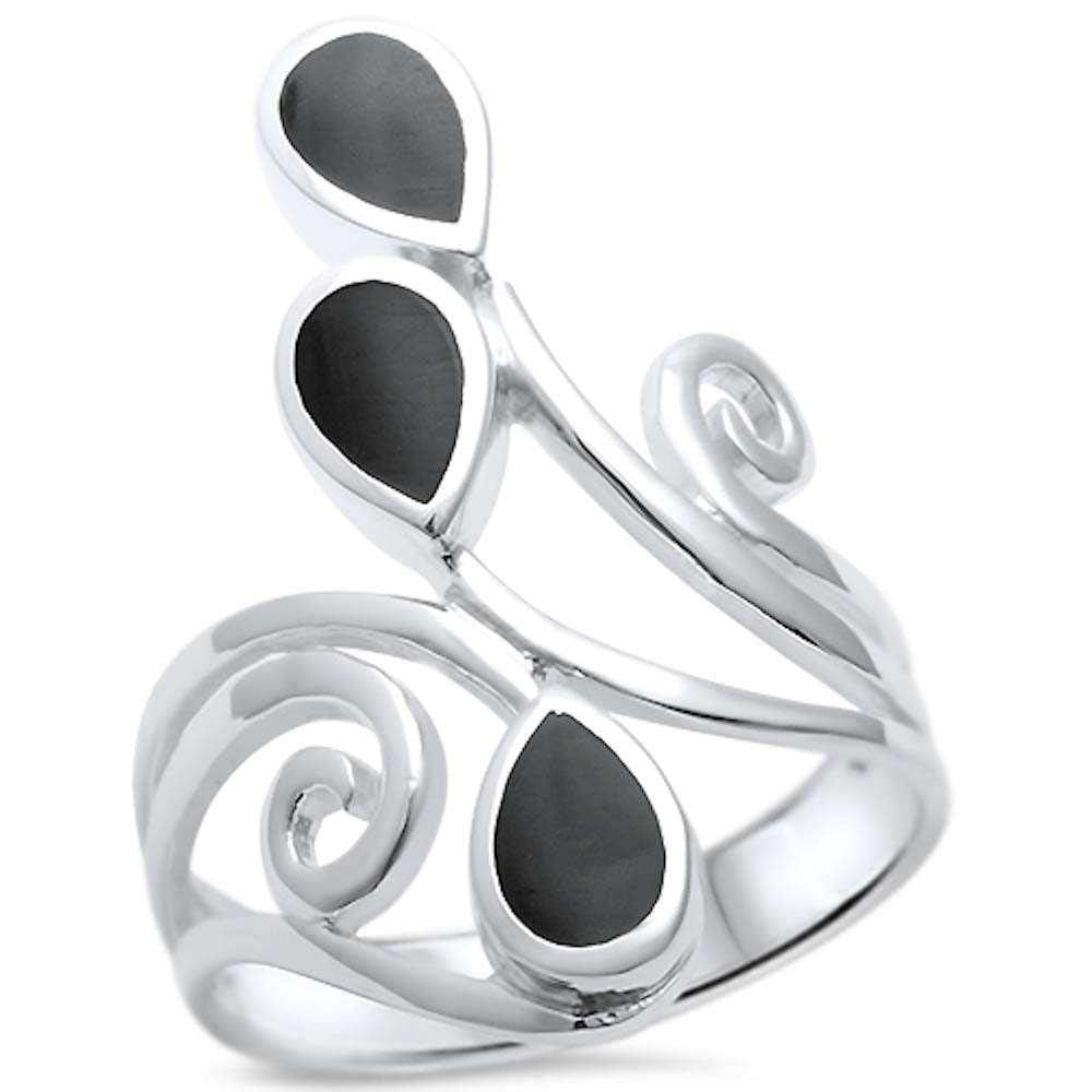 Sterling Silver Black Onyx Wrap Around Spiral Stone Rings With CZ StonesAnd Width 28mm