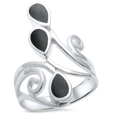 Load image into Gallery viewer, Sterling Silver Black Onyx Wrap Around Spiral Stone Rings With CZ StonesAnd Width 28mm