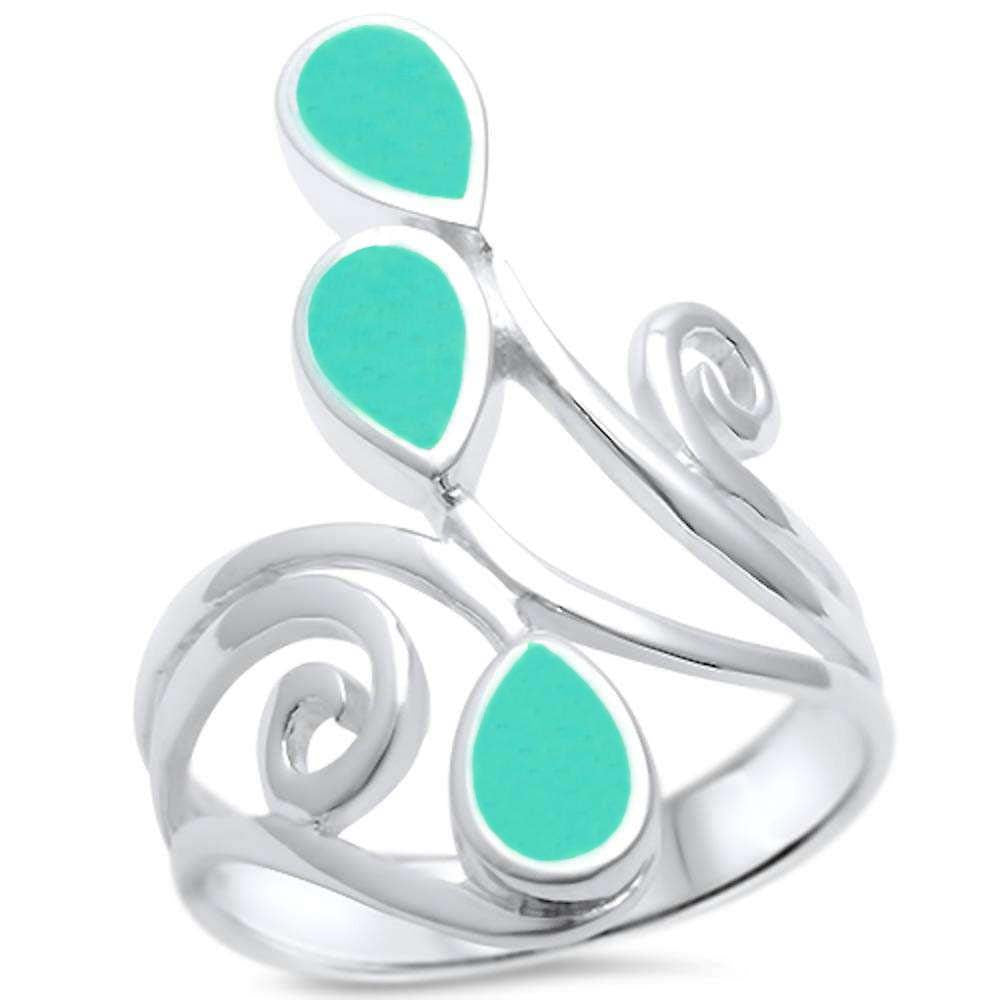 Sterling Silver Turquoise Wrap Around Spiral Stone Rings With CZ StonesAnd Width 28mm