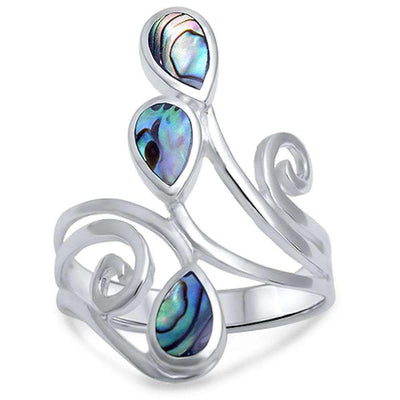 Sterling Silver Abalone Shell Stone Rings with CZ Stones And Width 27mm
