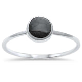 Sterling Silver Round Black Onyx Stone Rings With CZ StonesAnd Width 6mm