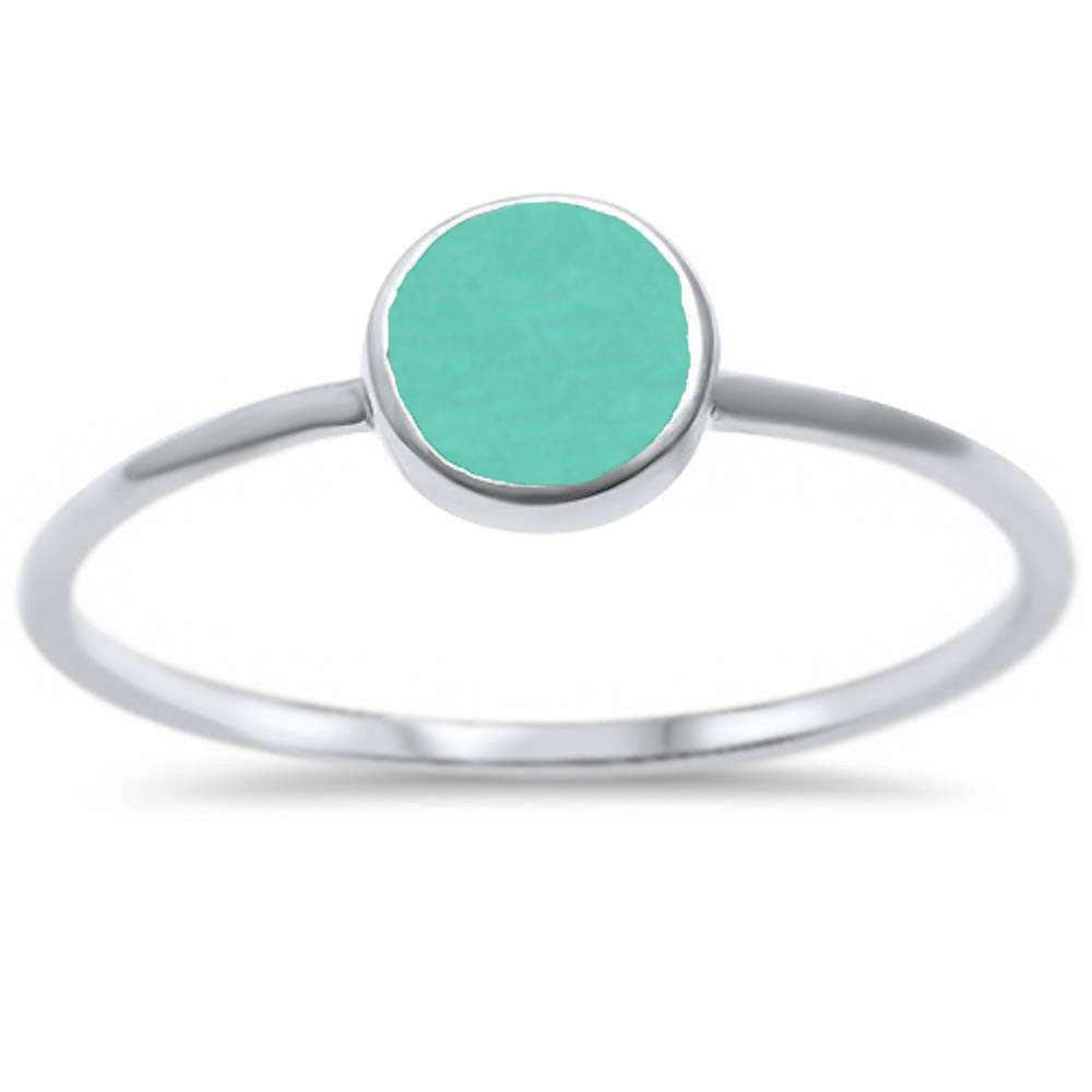 Sterling Silver Round Turquoise Stone RingsAnd Width 6mm