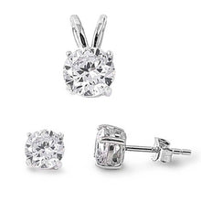 Load image into Gallery viewer, Sterling Silver Clear Earring And Pendant SetAnd Pendant Length 7mmAnd Earring Thickness 6mm