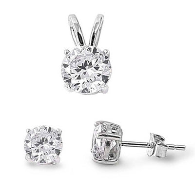 Sterling Silver Clear Earring And Pendant SetAnd Pendant Length 7mmAnd Earring Thickness 6mm