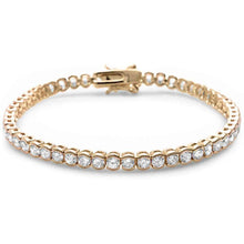 Load image into Gallery viewer, Sterling Silver Yellow Gold Plated Round Bezel Cubic Zirconia Bracelet