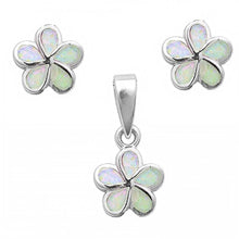 Load image into Gallery viewer, Sterling Silver White Opal Plumeria Pendant and Earring Set