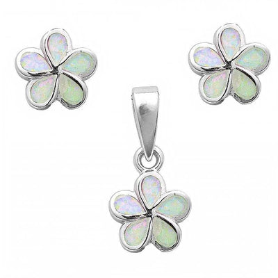 Sterling Silver White Opal Plumeria Pendant and Earring Set