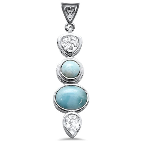 Sterling Silver Multy Shape Natural Larimar and Cz Charm Pendant