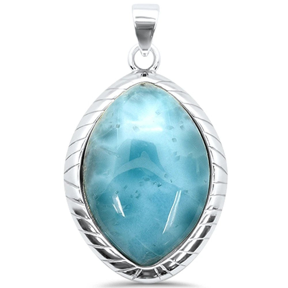 Sterling Silver Natural Larimar Pear Charm Pendant