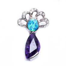Load image into Gallery viewer, Sterling Silver Blue OpalAnd Amethyst Center Stone Faceted Pendant With CZ StonesAnd Length 1.25inch