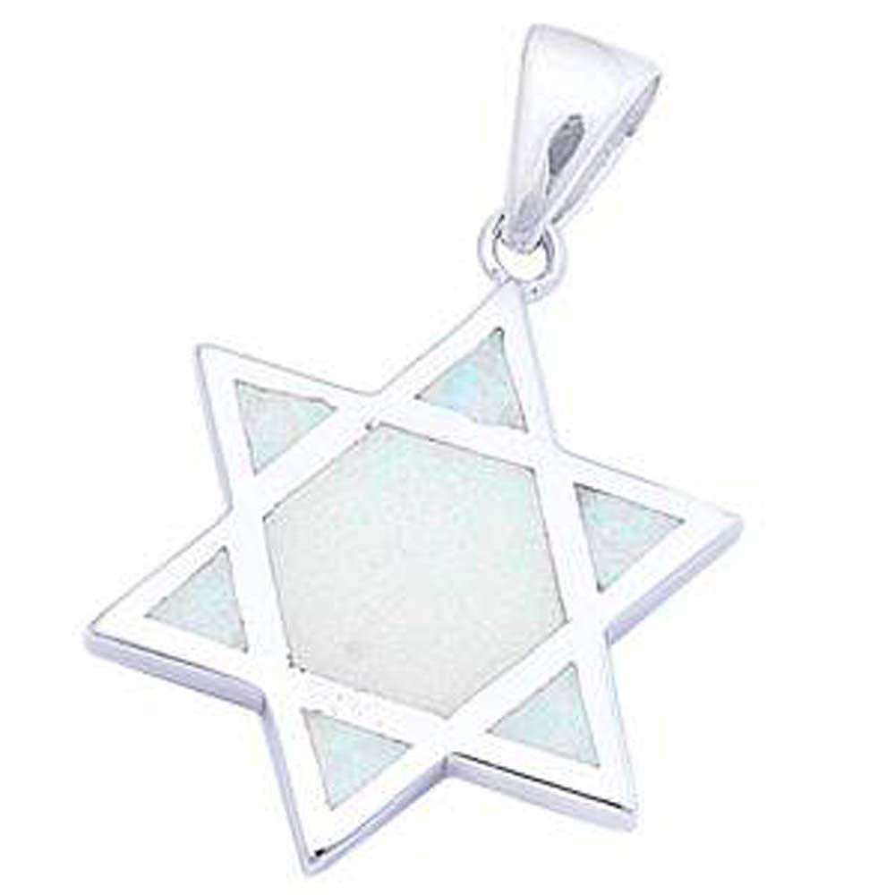 Sterling Silver White Fire Opal Star Of David Pendant