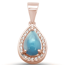 Load image into Gallery viewer, Sterling Silver Rose Gold Plated Pear Shaped Natural Larimar Charm Pendant