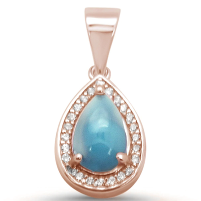 Sterling Silver Rose Gold Plated Pear Shaped Natural Larimar Charm Pendant