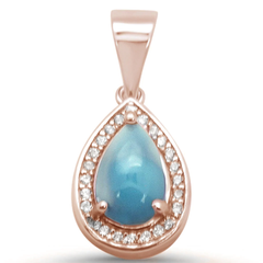 Sterling Silver Rose Gold Plated Pear Shaped Natural Larimar Charm Pendant