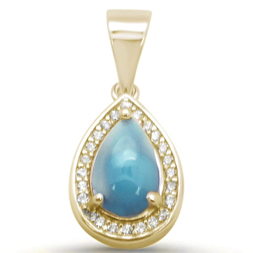 Sterling Silver Yellow Gold Plated Pear Shaped Natural Larimar Charm Pendant