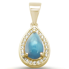 Load image into Gallery viewer, Sterling Silver Yellow Gold Plated Pear Shaped Natural Larimar Charm Pendant