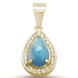 Sterling Silver Yellow Gold Plated Pear Shaped Natural Larimar Charm Pendant