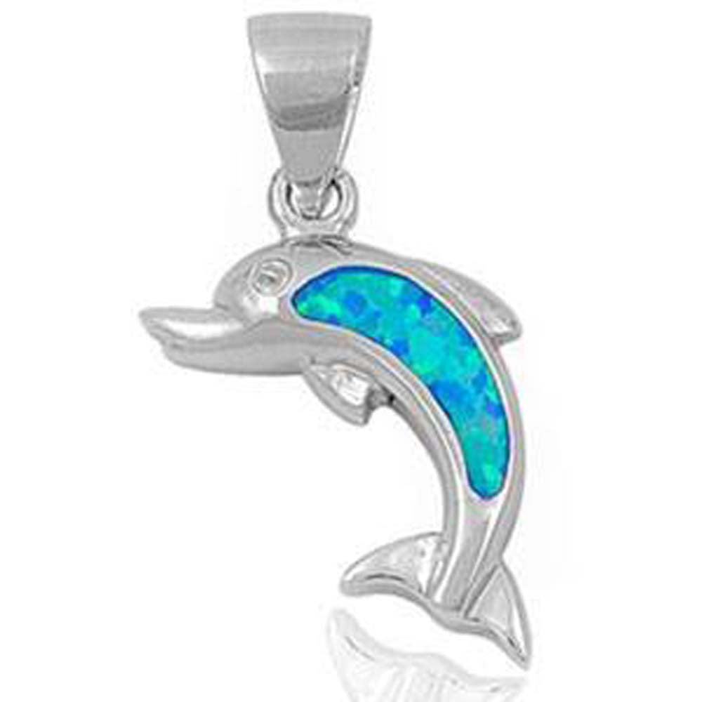 Sterling Silver Blue Opal Fish Pendant And Width 24mm
