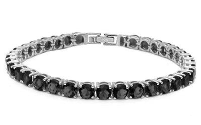 Sterling Silver Round 14.5CT Fine Black Cubic Zirconia Bracelet
