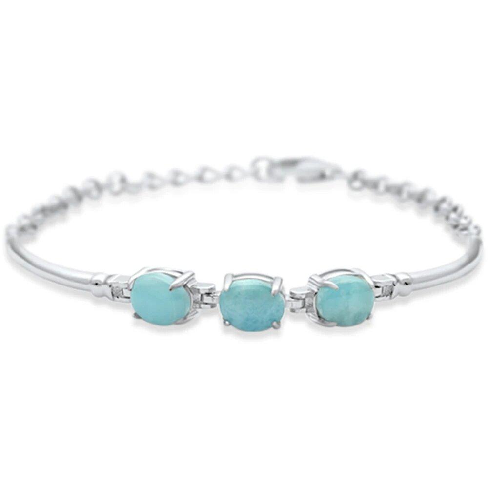 Sterling Silver Natural Larimar Oval Bracelet