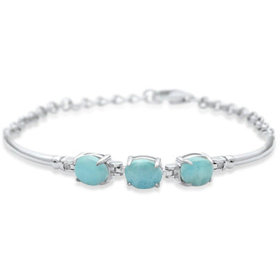 Sterling Silver Natural Larimar Oval Bracelet