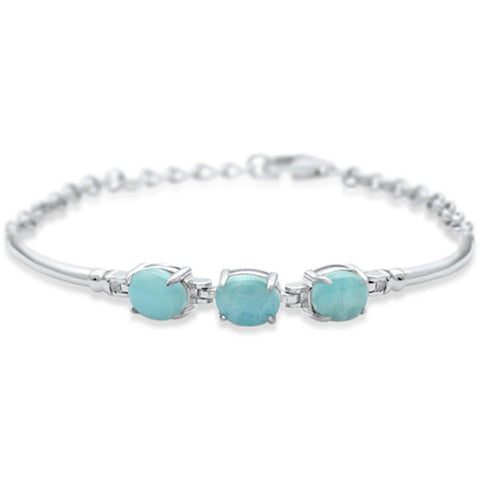 Sterling Silver Natural Larimar Oval Bracelet