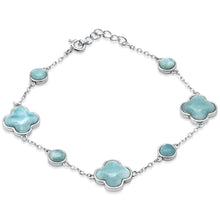 Load image into Gallery viewer, Sterling Silver Natural Larimar Clover Flower Bracelet