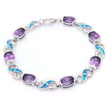Load image into Gallery viewer, Sterling Silver Oval Amethyst And Blue Opal Infinity Symbol BraceletAnd Length 7.25 InchAnd Stone Thickness 9x6mm