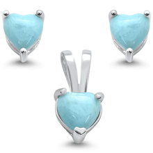 Load image into Gallery viewer, Sterling Silver Natural Larimar Heart Earring and Pendant Set