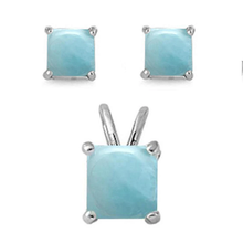 Load image into Gallery viewer, Sterling Silver Princess Cut Natural Larimar Earring and Pendant Set