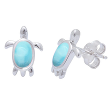 Load image into Gallery viewer, Sterling Silver Natural Larimar and Turtle Earrings