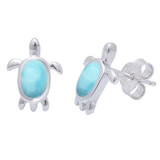 Sterling Silver Natural Larimar and Turtle Earrings