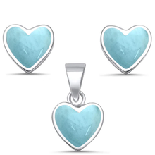 Load image into Gallery viewer, Sterling Silver Natural Larimar Heart Shape Earring and Pendant Set