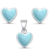 Sterling Silver Natural Larimar Heart Shape Earring and Pendant Set