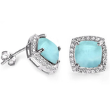 Sterling Silver Cushion Cut Natural Larimar and CZ Earrings