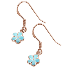 Load image into Gallery viewer, Sterling Silver Rose Gold Plated Natural Larimar Plumeria Earrings