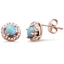 Load image into Gallery viewer, Sterling Silver Rose Gold Plated Halo Round Natural Larimar Earrings