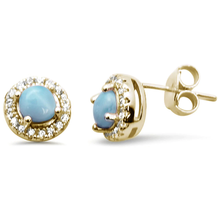 Load image into Gallery viewer, Sterling Silver Yellow Gold Plated Halo Round Natural Larimar Earrings