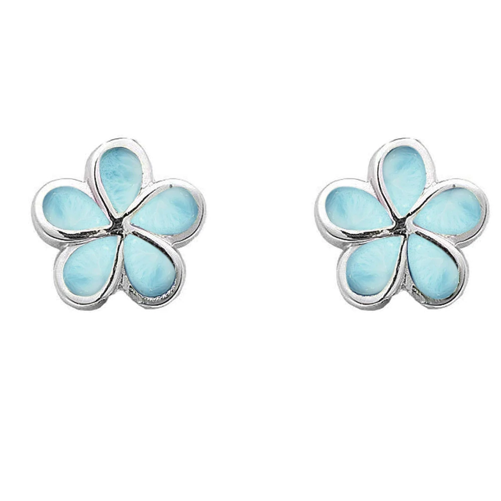 Sterling Silver Natural Larimar and Flower Earrings