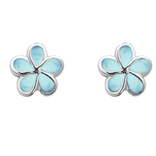 Load image into Gallery viewer, Sterling Silver Natural Larimar and Flower Earrings