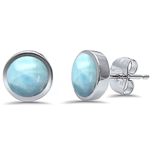 Load image into Gallery viewer, Sterling Silver Bezel Natural Larimar Stud Earrings