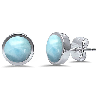 Sterling Silver Bezel Natural Larimar Stud Earrings