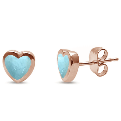 Sterling Silver Rose Gold Plated Heart Shape Stud shape Natural Larimar Earrings