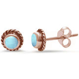 Sterling Silver Rose Gold Plated Natural Larimar Stud Earrings